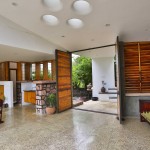 living room - wooden louvers design - modern villa interior ideas